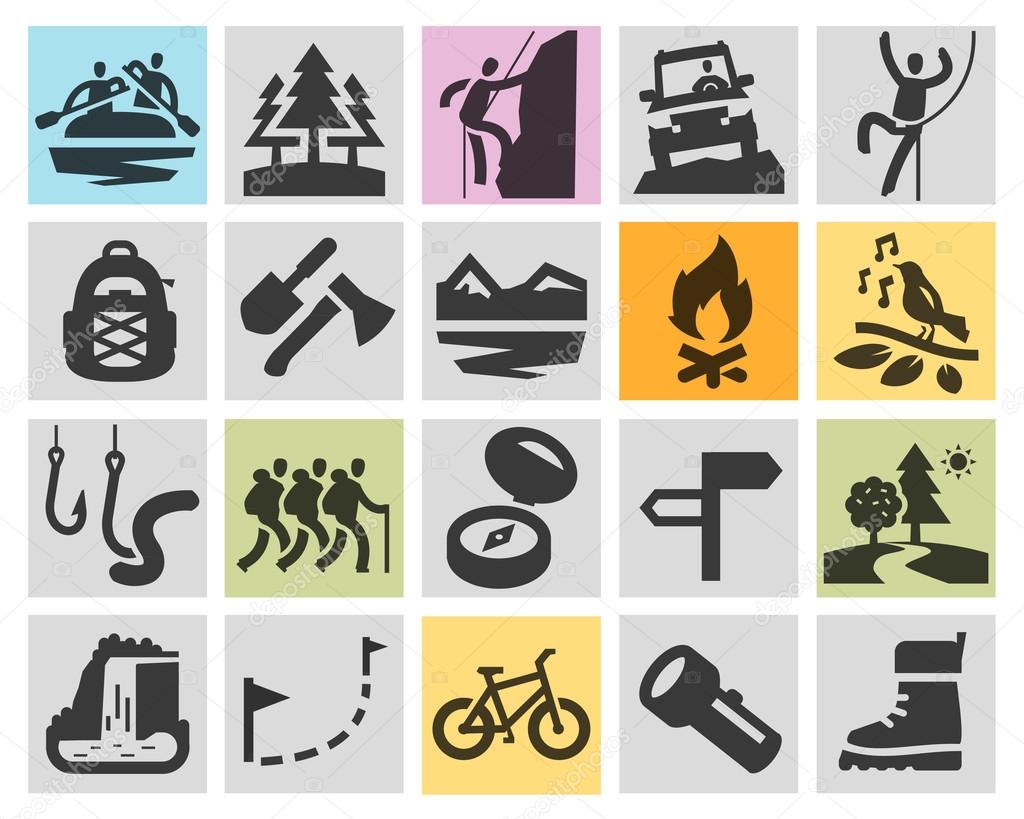 Hiking. collection of icons in the background. vector illustration