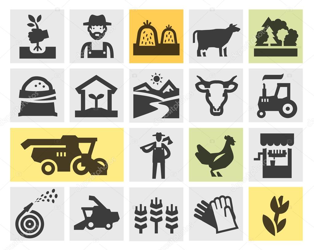 farm icons set. signs and symbols