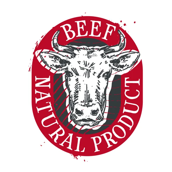 Modello di disegno del logo vettoriale della mucca. icona della carne o della carne — Vettoriale Stock