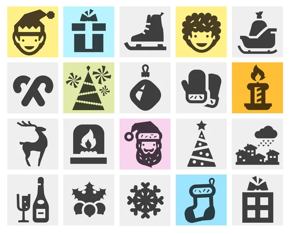 Navidad, Navidad conjunto de iconos negros. signos y símbolos — Vector de stock