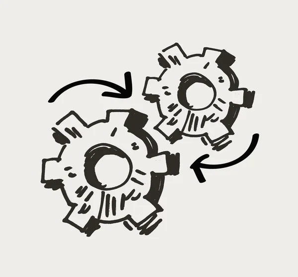 Versnelling mechanisme of werk. doodle. vectorillustratie — Stockvector