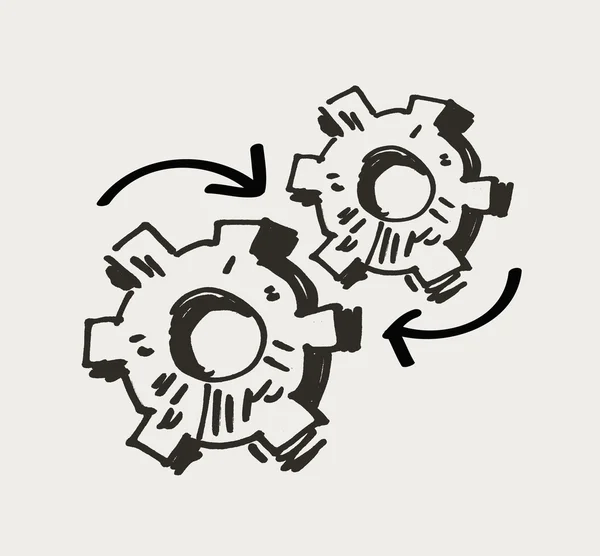 Dişli mekanizması veya iş. Doodle. vektör çizim — Stok Vektör