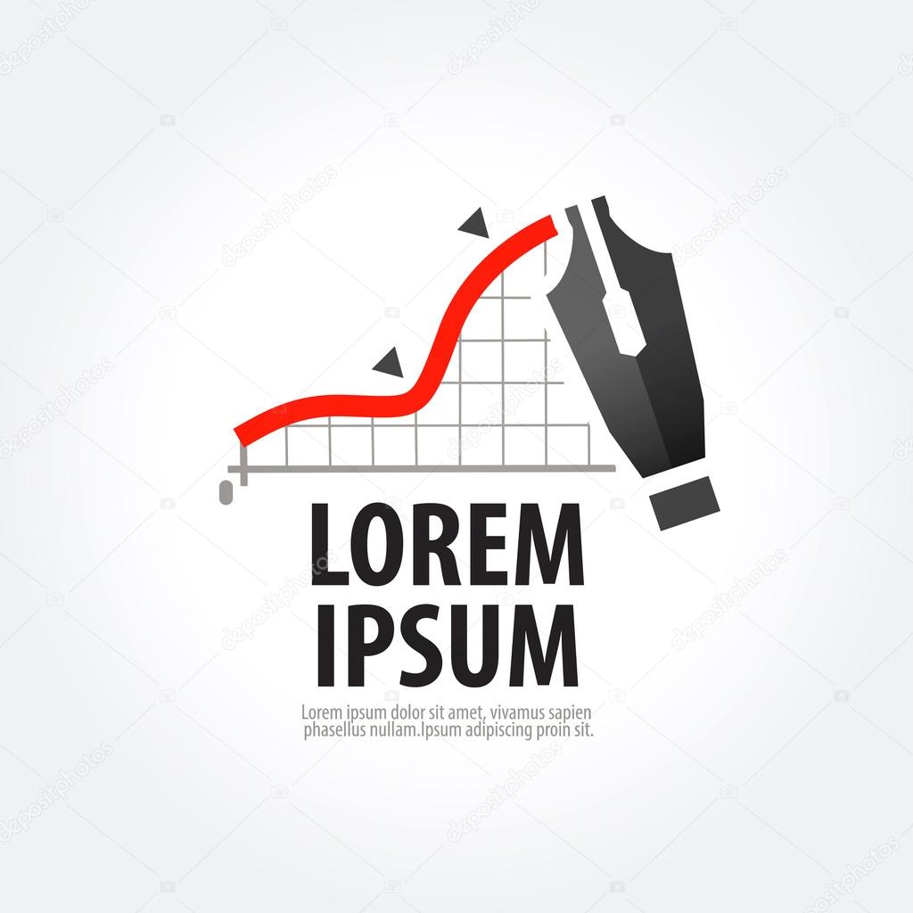 Fountain pen and a business on grey background. vector illustration