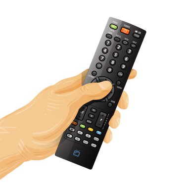 TV remote control in hand isolated on white background clipart