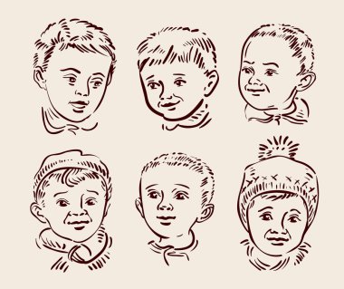 Elle çizilmiş kroki çocuk ayarlayın. Vektör çizim