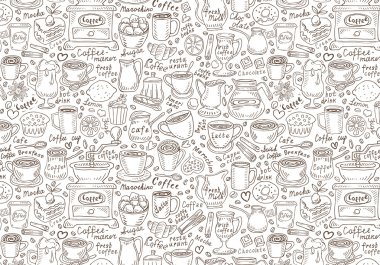 Elle çizilmiş vektör doodle kahve ayarlayın. Vektör çizim