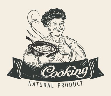 Restoran vektör logosu. Yemek yemek ya da aşçı, aşçı simgesi