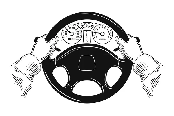 Elemento de design do condutor com as mãos segurando o volante —  Vetores de Stock