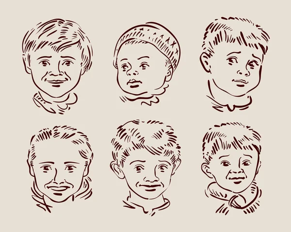 Hand-drawn faces of children. sketch. vector illustration — Stock Vector