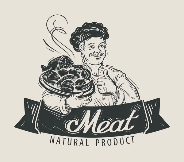 Templat desain logo daging. ikon makanan atau restoran - Stok Vektor
