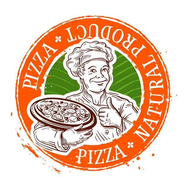 Templat desain logo vektor pizza. ikon masakan atau restoran - Stok Vektor