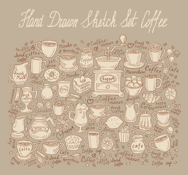 Set da caffè. scarabocchio disegnato a mano. illustrazione vettoriale — Vettoriale Stock
