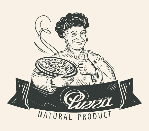 Logo vektor pizza. Restoran, makanan atau memasak, ikon chef - Stok Vektor