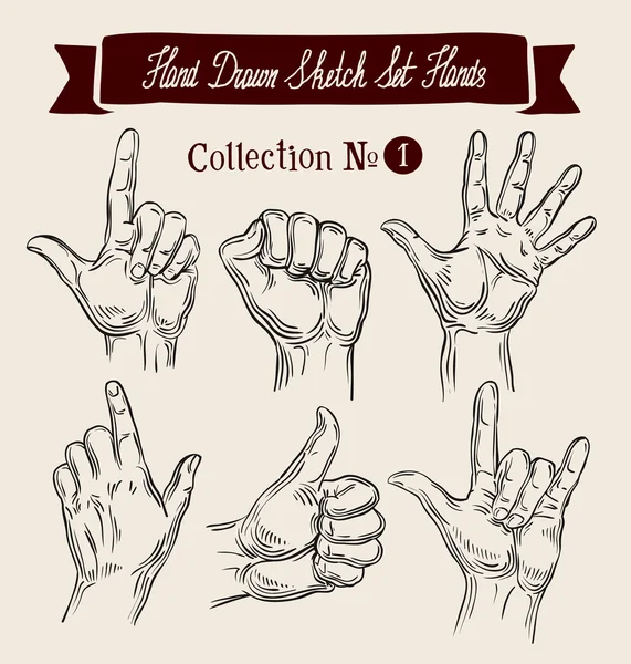 Schizzo disegnato a mano impostare gesti mani. Illustrazione vettoriale — Vettoriale Stock
