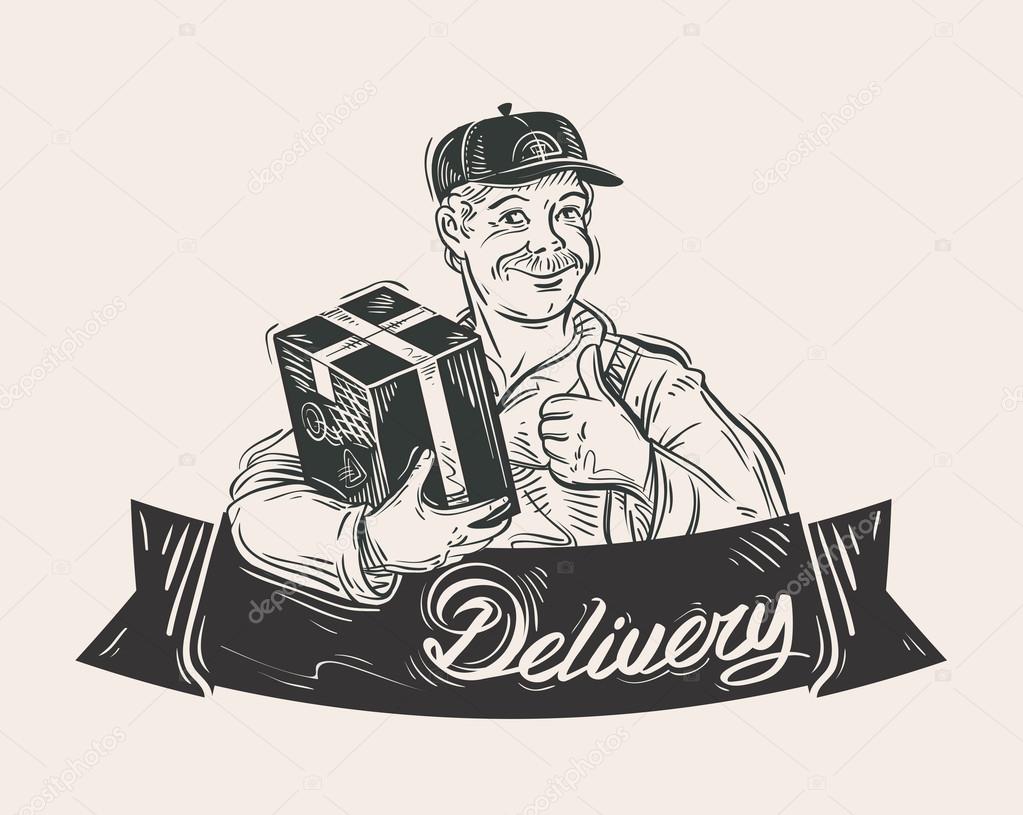 Free shipping. the man with the parcel in his hand. vector illustration