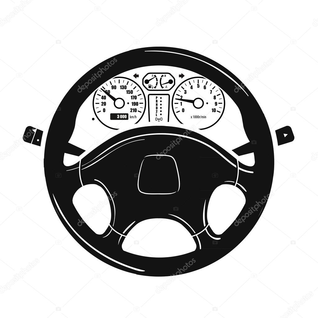 Car steering wheel and speedometer on a white background. vector illustration