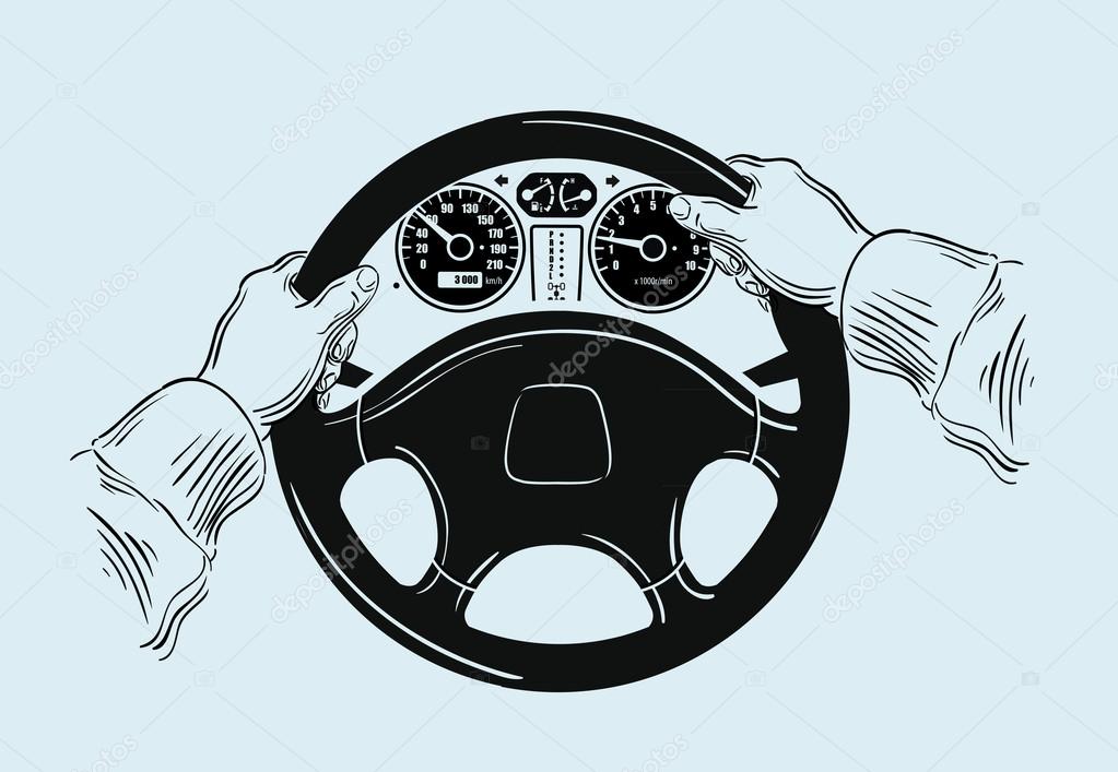 hands on the wheel. sketch. vector illustration