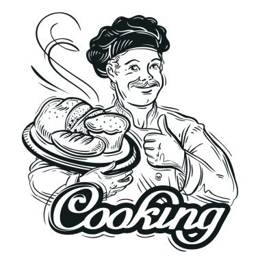 çizilmiş kroki baker ve ekmek. vektör çizim