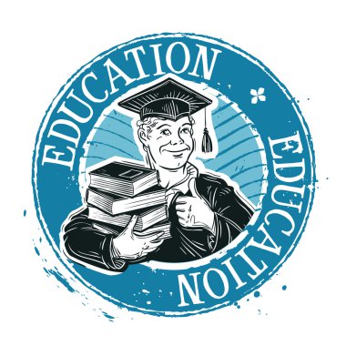 Okul, kolej vektör logosu. Mezunu, öğrenci veya eğitim simgesi