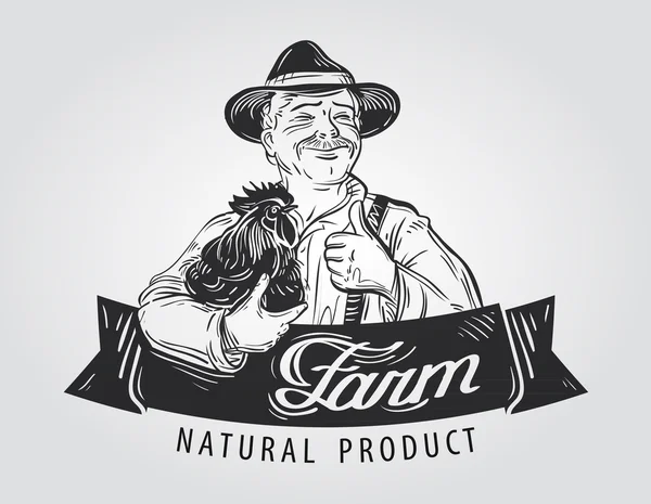 Agricultor com uma galinha na mão. esboço desenhado à mão —  Vetores de Stock