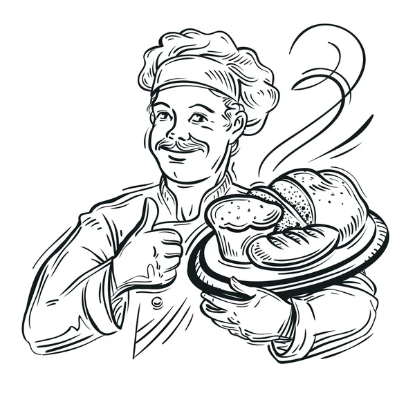 厨师贝克和新鲜的面包 — 图库矢量图片