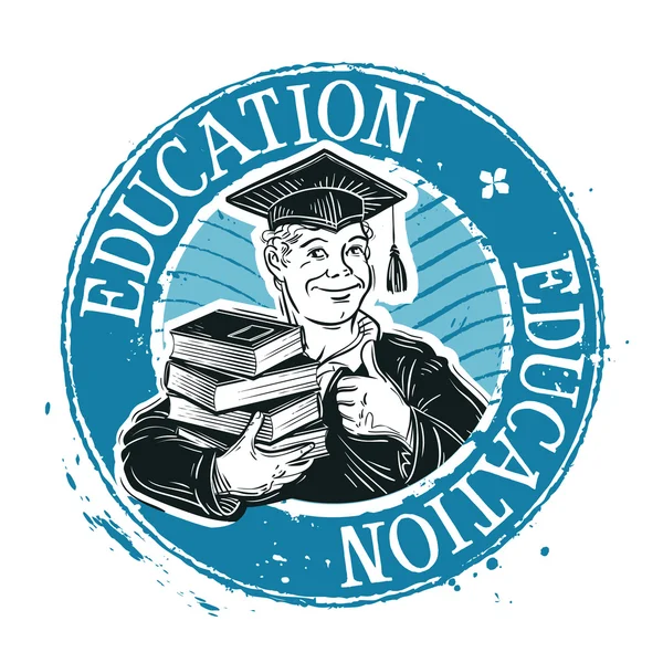 Sekolah, logo vektor perguruan tinggi. Lulus, ikon mahasiswa atau pendidikan - Stok Vektor