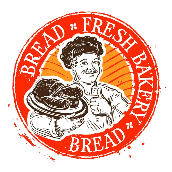 Pan y el panadero. Estampilla. ilustración vectorial — Vector de stock