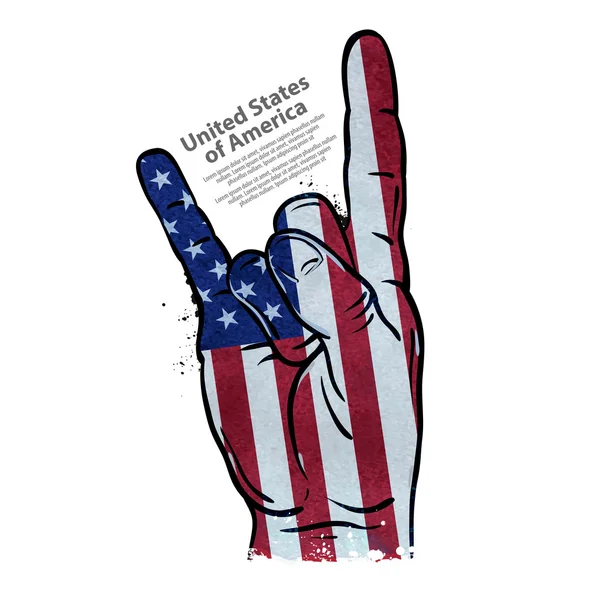 Hand kühle Geste auf dem Hintergrund der Flagge der Vereinigten Staaten. Vektorillustration — Stockvektor