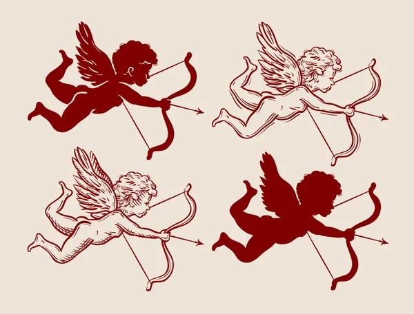 Conjunto de lindas siluetas Cupido. ilustración vectorial — Archivo Imágenes Vectoriales