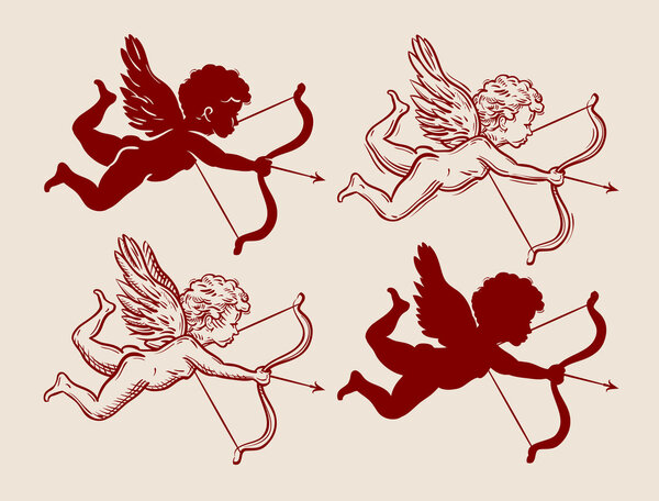 set of cute Cupid silhouettes. vector illustration