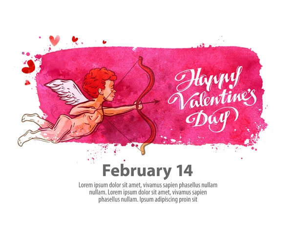 Happy Valentine's day. flying Cupid with bow and arrow. vector illustration — Stock Vector