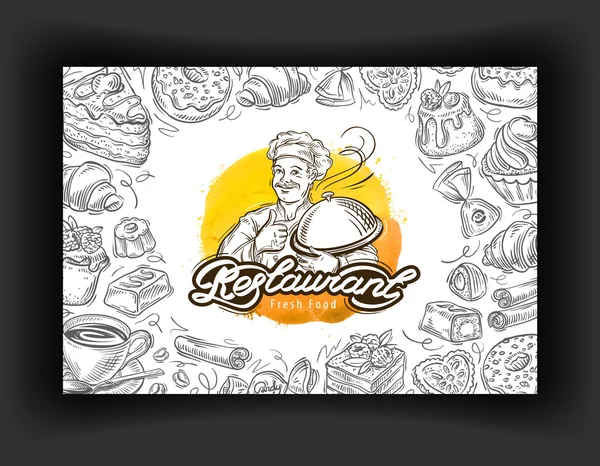 Restaurant vector logo ontwerpsjabloon. café, eetgelegenheid of dessert pictogrammen — Stockvector