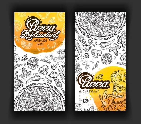 Πρότυπο σχεδίασης λογότυπο φορέα πίτσα εστιατόριο. πιτσαρία, βραδινό ή κουζίνα εικονίδια — Διανυσματικό Αρχείο