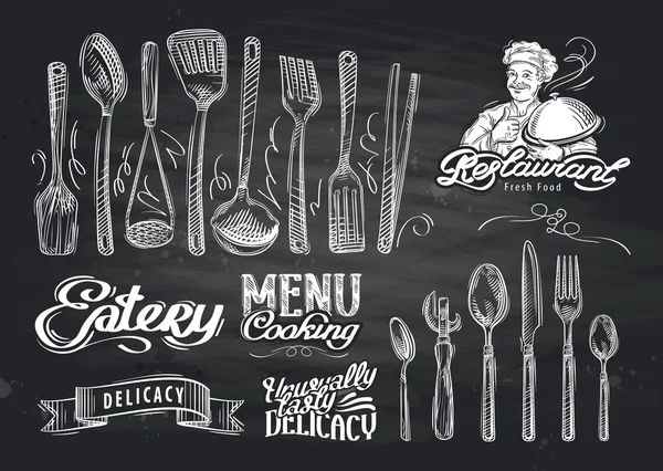 Vector hand getekende restaurant schets en café doodle — Stockvector
