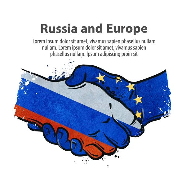 Aperto de mão. Rússia e União Europeia. ilustração vetorial — Vetor de Stock