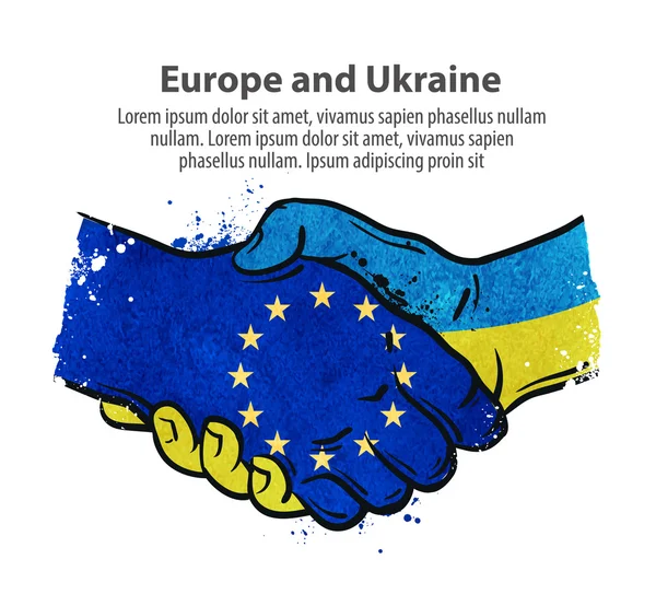 Händedruck. Europäische Union und Ukraine. Vektorillustration — Stockvektor