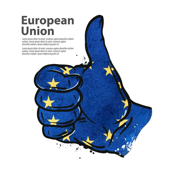 Hand gebaar duim omhoog. vlag van de Europese Unie. vectorillustratie — Stockvector
