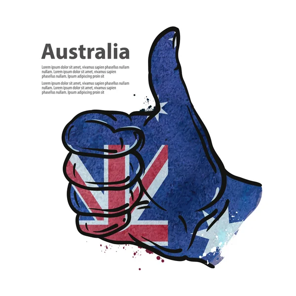Gesto de la mano hacia arriba. bandera de Australia. ilustración vectorial — Archivo Imágenes Vectoriales