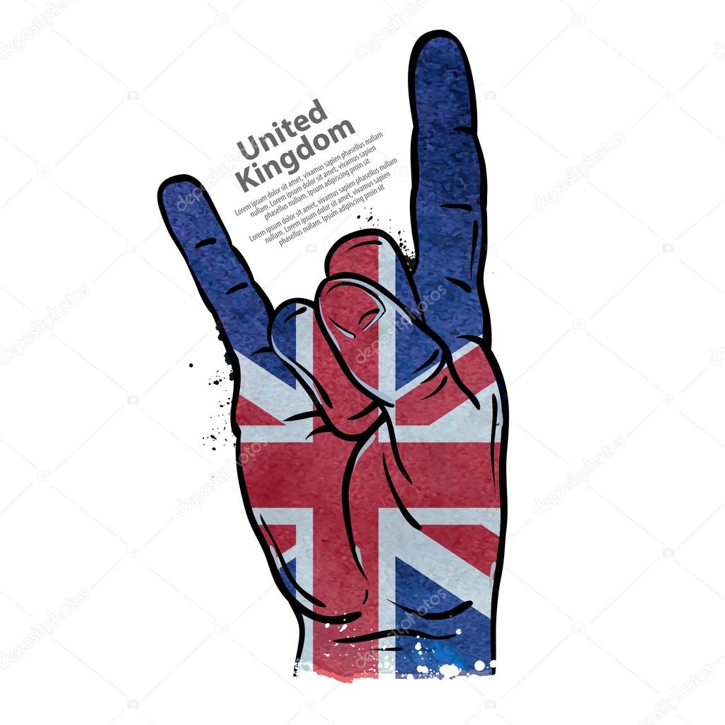 hand gesture cool, rock and roll. flag of england, britain, uk. vector illustration