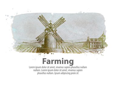 Tarım veya eski rüzgarlı fabrikası. vektör çizim