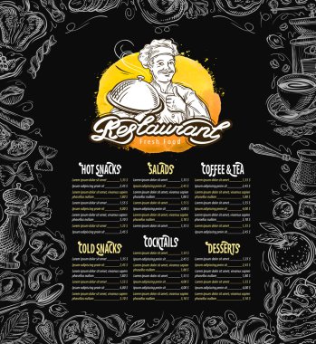 vektör Restoran broşür, menü Cafe şablonu ile çizilmiş grafik