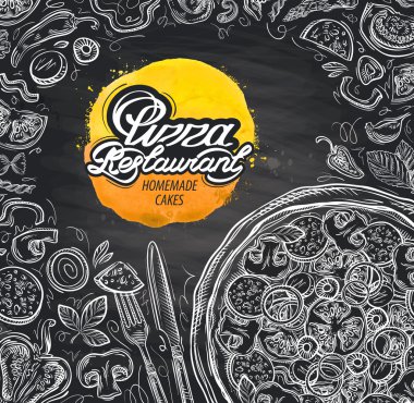 pizza restoran kroki. vektör çizim