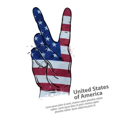 zafer el hareketi. USA, Amerika Birleşik Devletleri bayrağı. vektör çizim