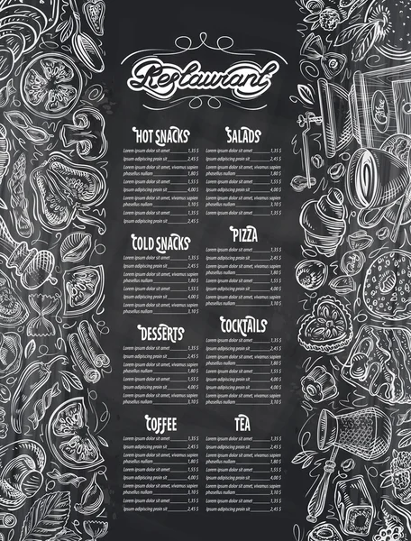 Vector hand getekende menu restaurant schets en voedsel, drankjes doodle — Stockvector