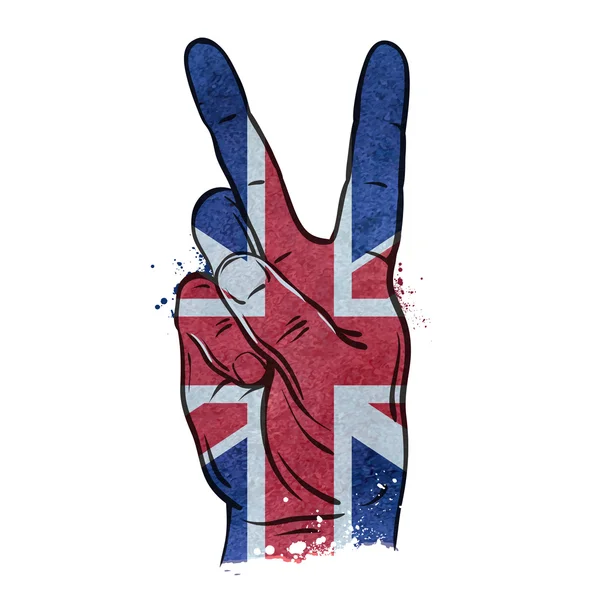 Gesto da mão da vitória. Bandeira Inglaterra, Inglaterra, Reino Unido. ilustração vetorial — Vetor de Stock