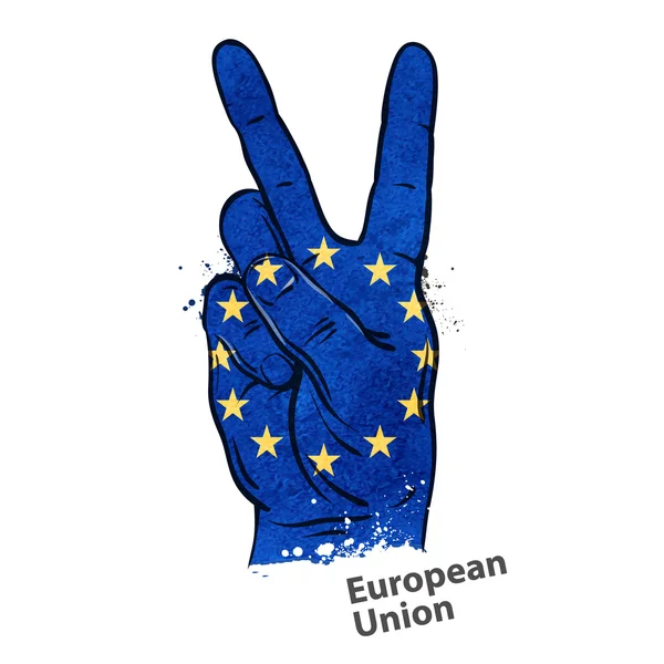 Odaad gesztus, a győzelmet. zászló Európai Unió Unió. vektoros illusztráció — Stock Vector