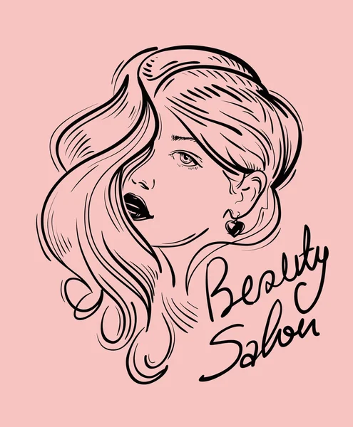 Face of beautiful girl hand drawn sketch. vector illustration — Stock Vector