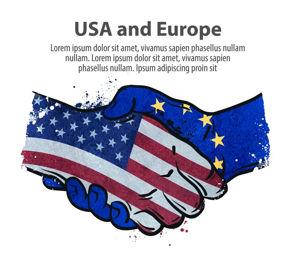 Poignée de main. États-Unis et Europe. illustration vectorielle — Image vectorielle