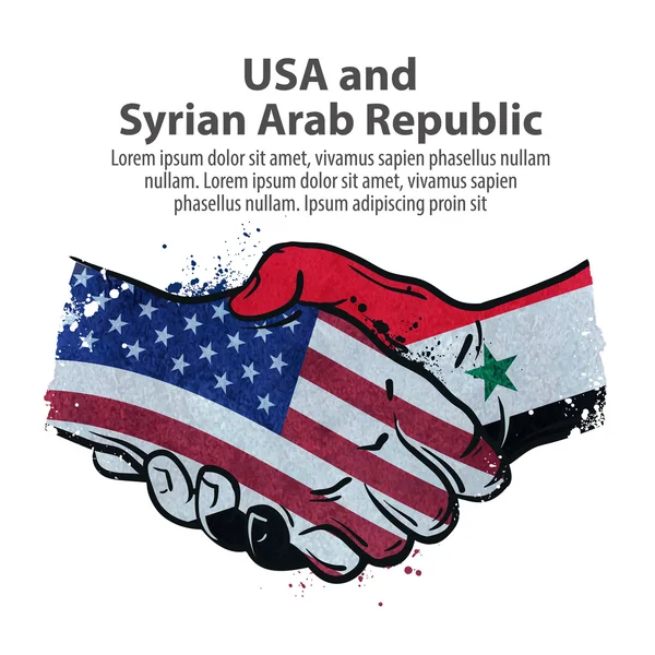 Aperto de mão. Estados Unidos e Síria. ilustração vetorial — Vetor de Stock