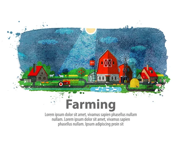 Tarım ya da çiftliği. vektör çizim — Stok Vektör